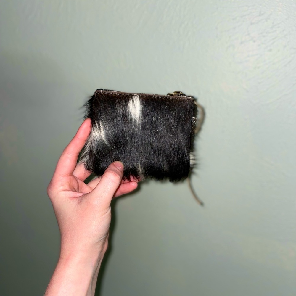 Black Longhair Cowhide Coin Purse/Zipper Wallet